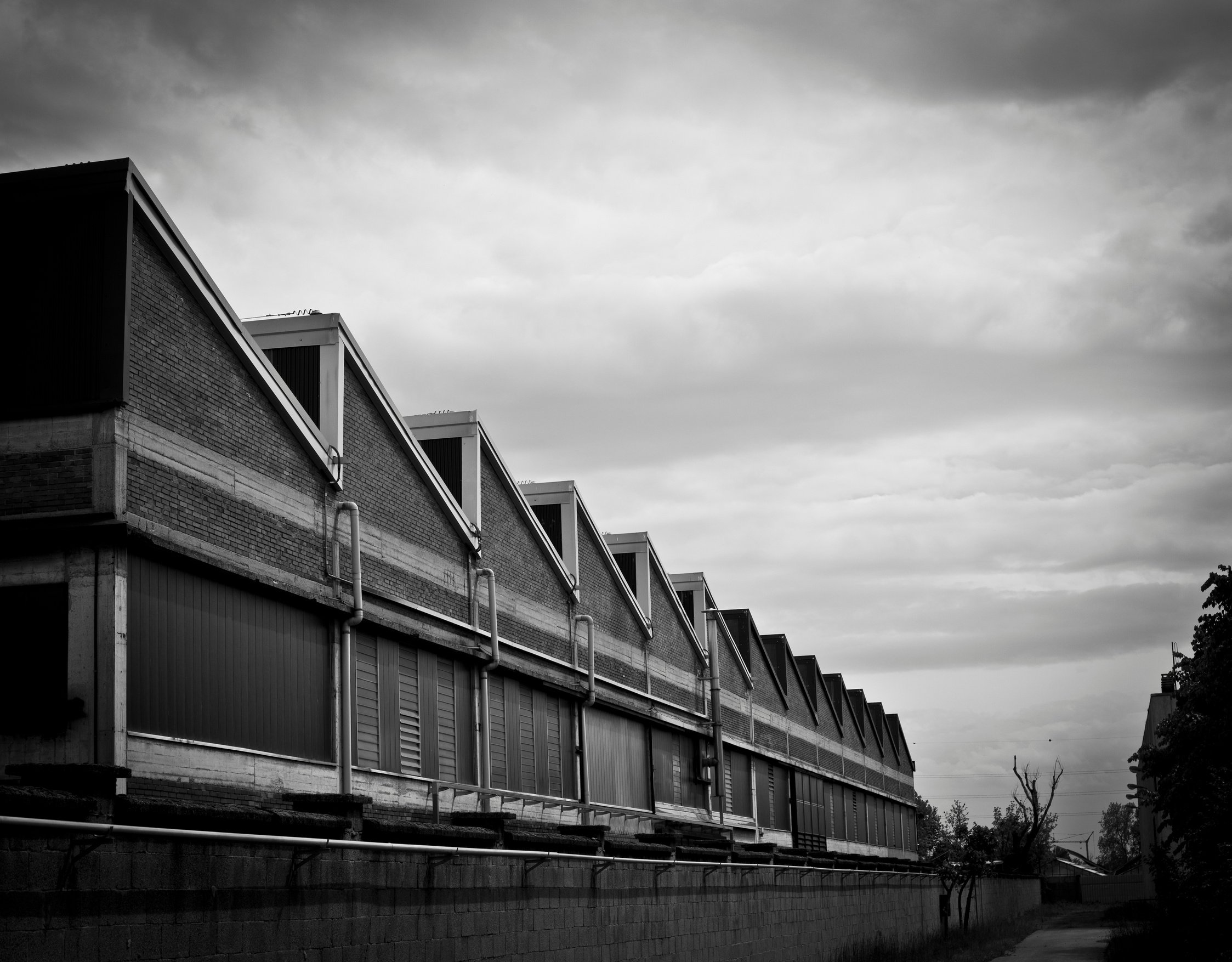 Factory And Cloudy Sky, Black &amp; White